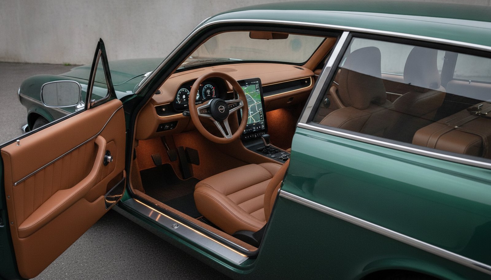 Volvo 1800ES restomod concept, modern luxury interior with updated interfaces