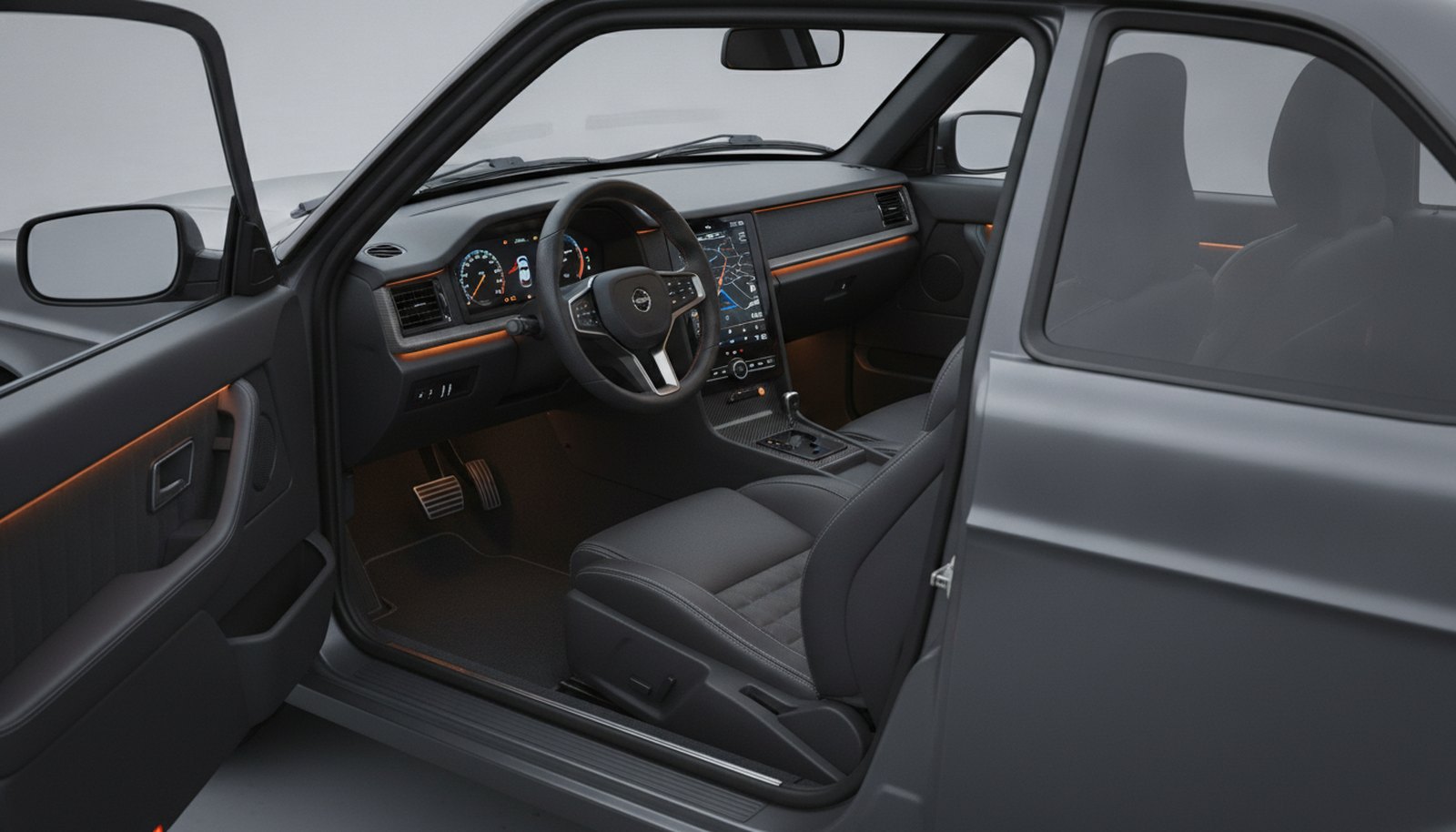 Volvo 242 restomod concept, modern luxury interior with updated interfaces