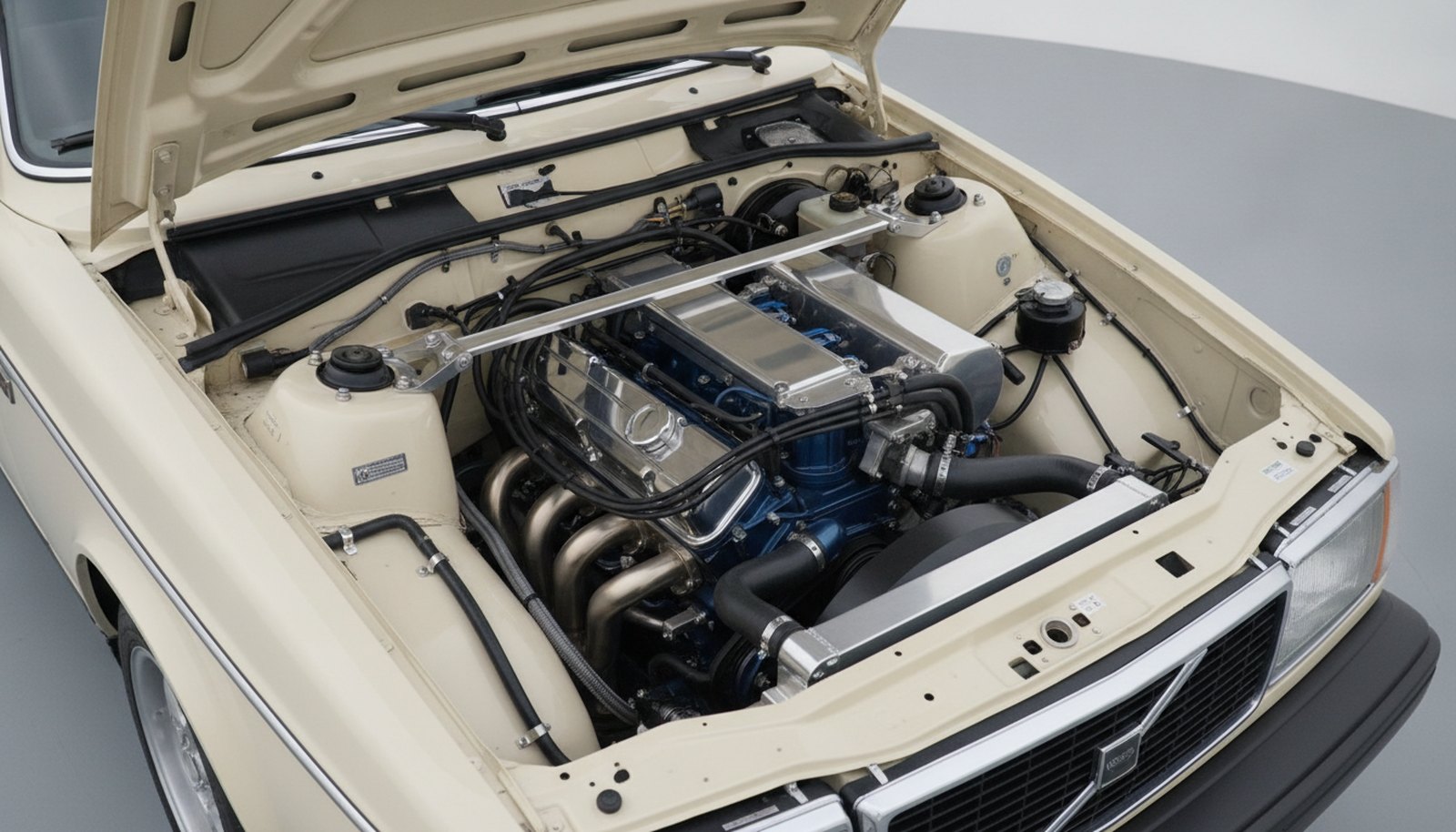 Volvo 245 restomod concept, modernized engine bay