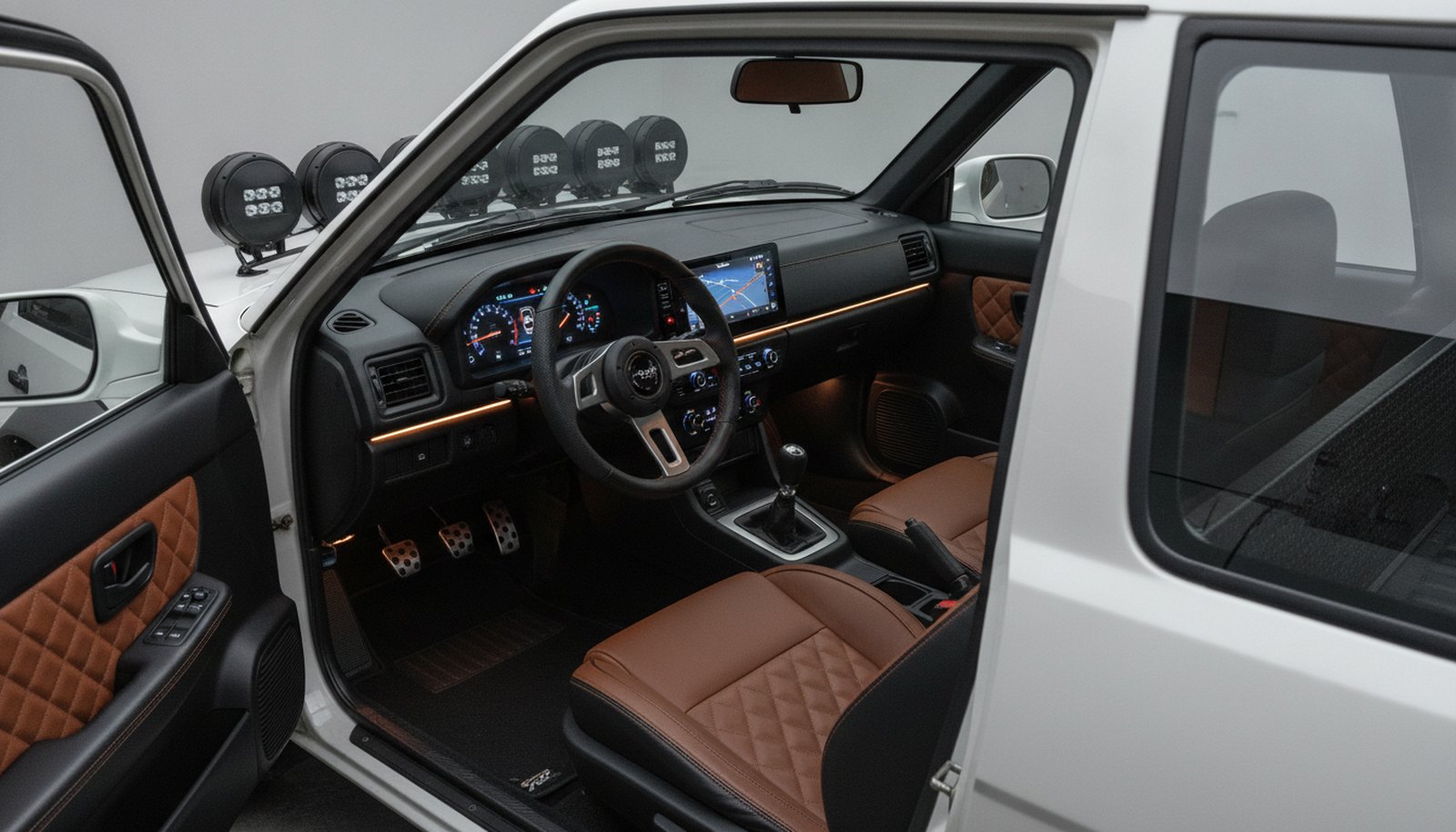 Subaru BRAT restomod concept, modern luxury interior with updated interfaces