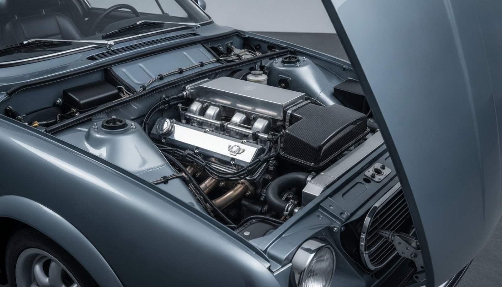 SAAB Sonett restomod concept, modernized engine bay